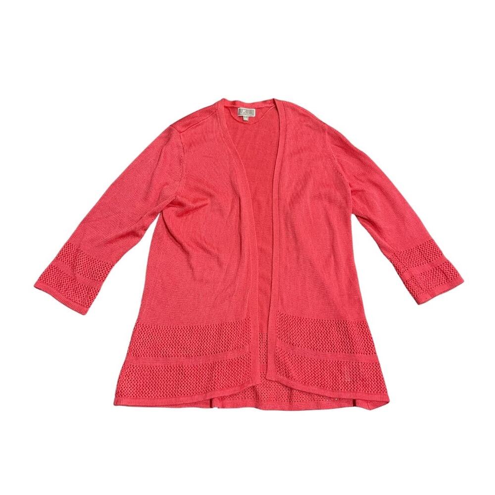 JM Collections Open Front Pink Cardigan Sweater Size Large Boho Casual Chic